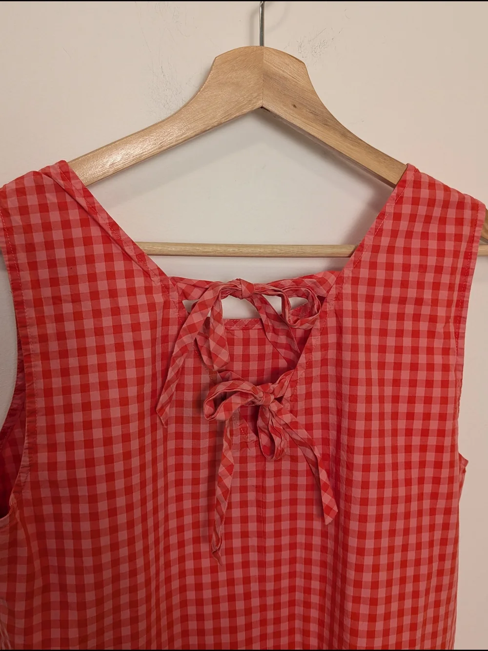 J. Crew Red and Pink Gingham Sleeveless Ruffle Tie Back Top Women's Size Small